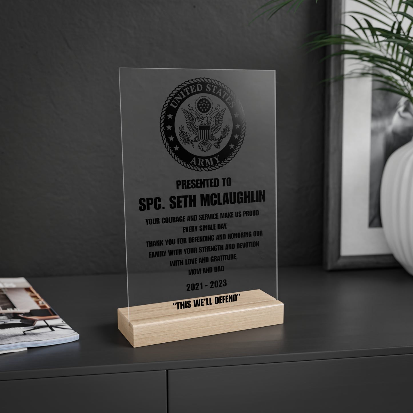 Custom Acrylic Glass Army Plaque | Custom Veteran Sign | Veteran Gifts Made By Veteran